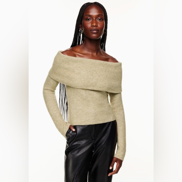 NWT Aritzia Babaton Bustle Sweater - Heather Bone / Tan - Picture 1 of 8